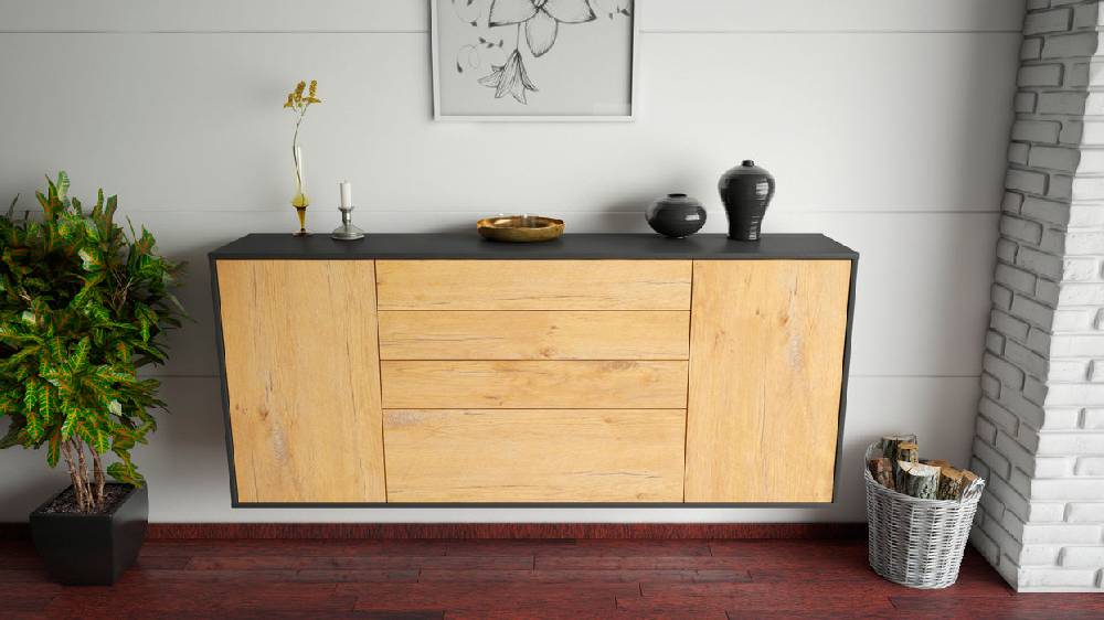 Stil Zeit Möbel Sideboard Alexandria, Eiche, hängend (180x79x35cm) 2025