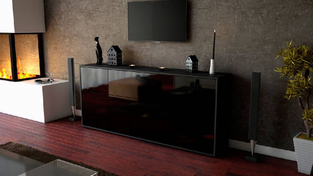 Stil Zeit Möbel Sideboard Gianna, Schwarz (180x79x35cm) Outlet