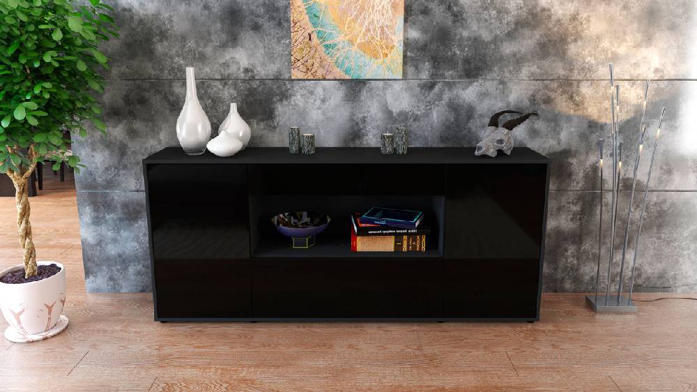 Stil Zeit Möbel Sideboard Fiora, Schwarz (180x79x35cm) Verkauf