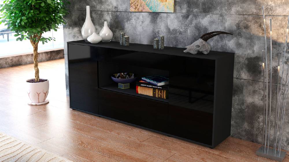 Stil Zeit Möbel Sideboard Fiora, Schwarz (180x79x35cm) Verkauf