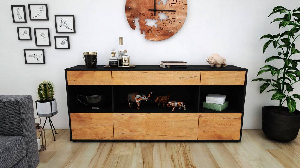 Stil Zeit Möbel Sideboard Fabiana, Eiche (180x79x35cm) im Angebot