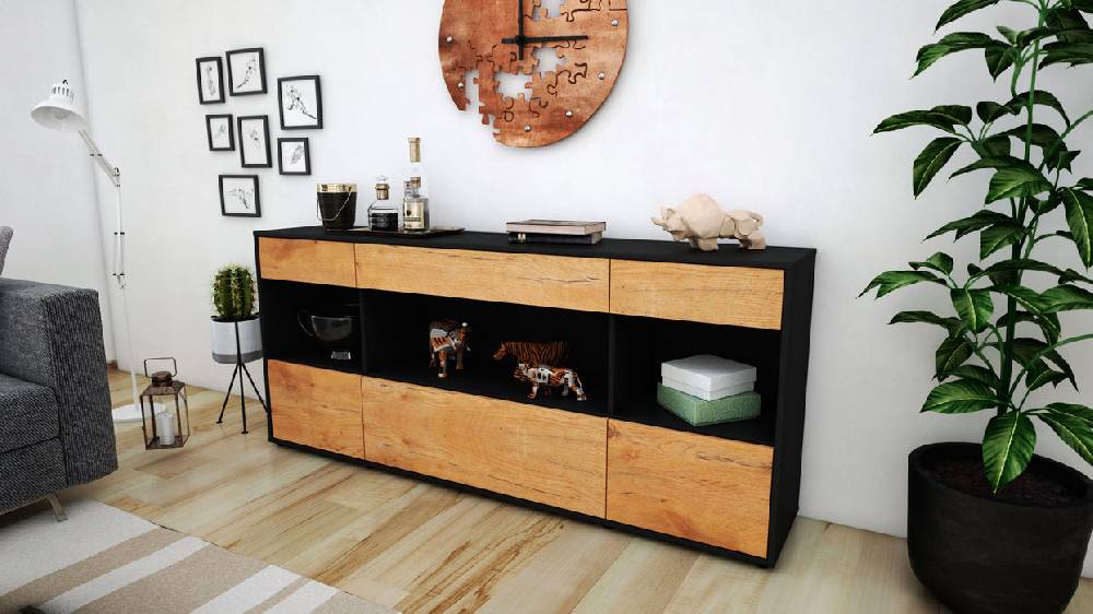 Stil Zeit Möbel Sideboard Fabiana, Eiche (180x79x35cm) im Angebot