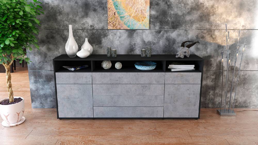 Stil Zeit Möbel Sideboard Evelina, Beton (180x79x35cm) Schlussverkauf