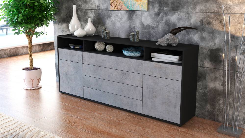 Stil Zeit Möbel Sideboard Evelina, Beton (180x79x35cm) Schlussverkauf