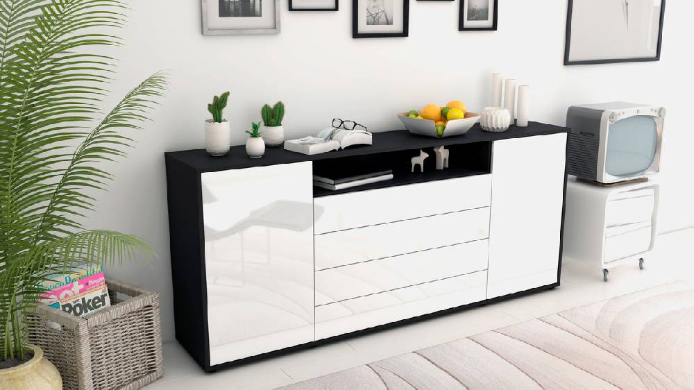 Stil Zeit Möbel Sideboard Enzo, Weiß (180x79x35cm) Günstiger Verkauf