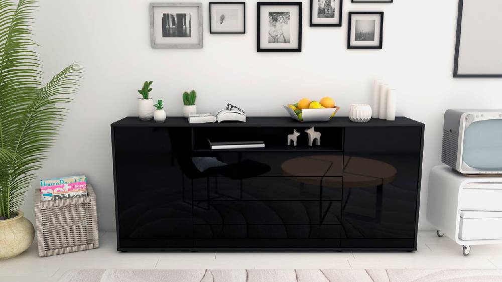 Stil Zeit Möbel Sideboard Enzo, Schwarz (180x79x35cm) Fabrikverkauf