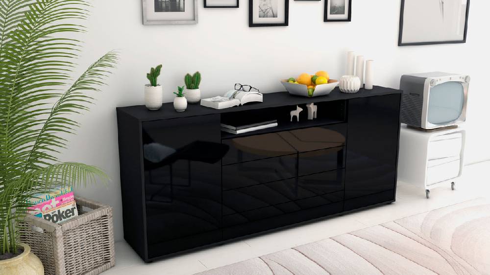 Stil Zeit Möbel Sideboard Enzo, Schwarz (180x79x35cm) Fabrikverkauf