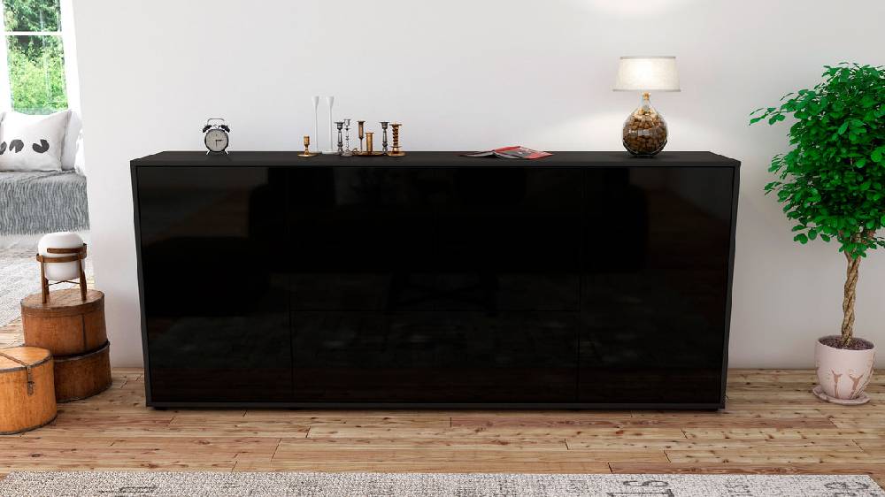 Stil Zeit Möbel Sideboard Eli, Schwarz (180x79x35cm) Kostenloser Versand