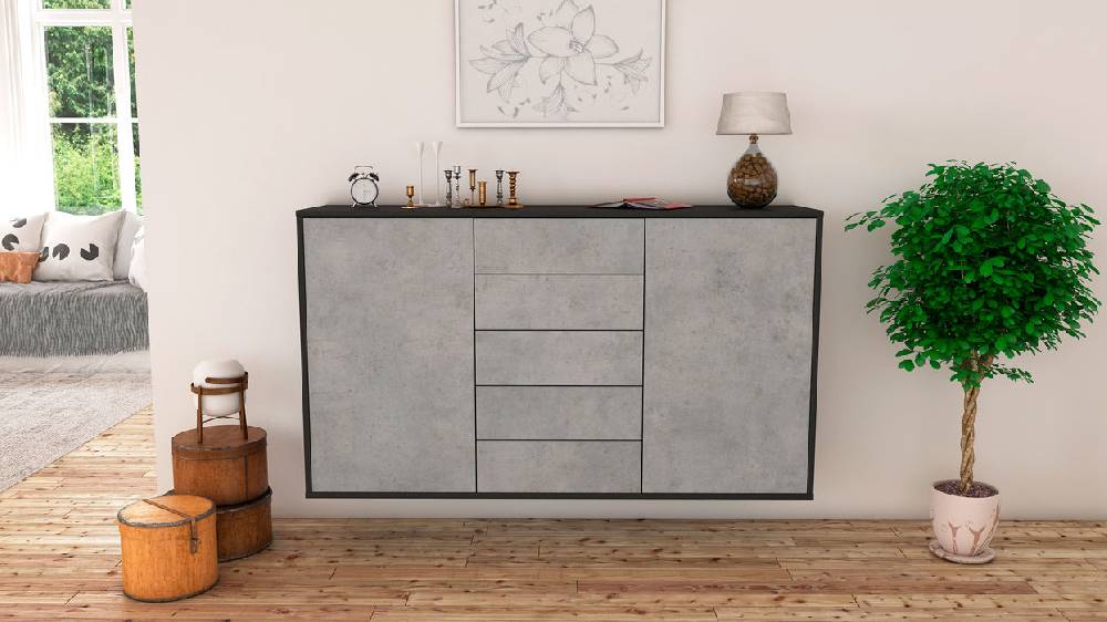 Stil Zeit Möbel Sideboard Pembroke Pines, Beton, hängend (136x79x35cm) Rabatt
