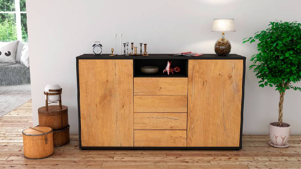 Stil Zeit Möbel Sideboard Donnice, Eiche (136x79x35cm) Begrenztes Angebot