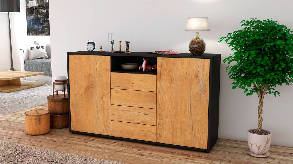 Stil Zeit Möbel Sideboard Donnice, Eiche (136x79x35cm) Begrenztes Angebot