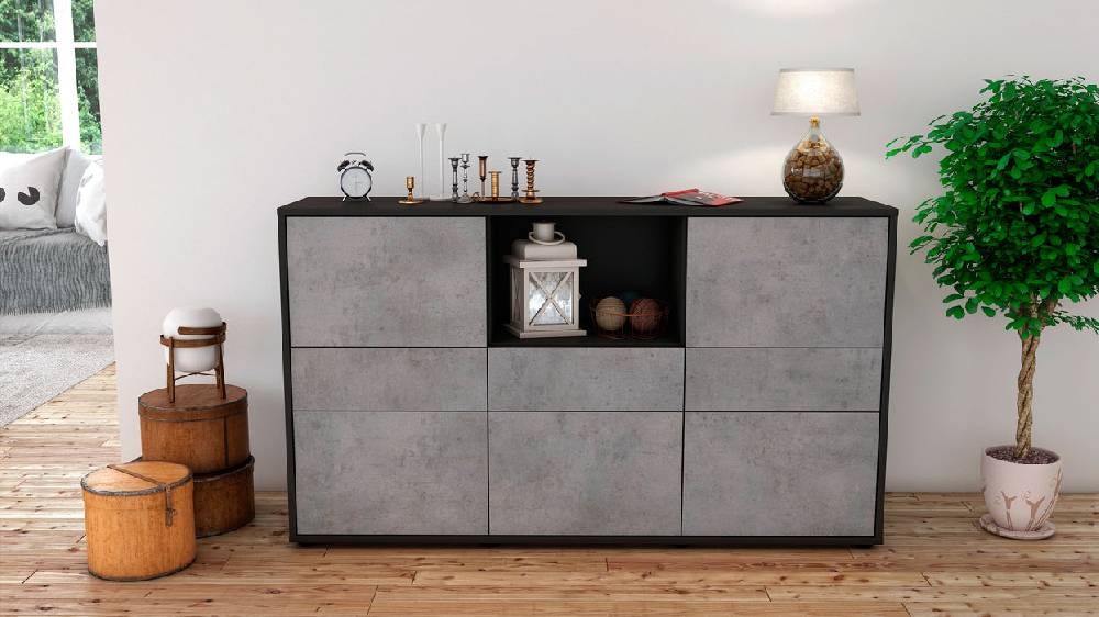 Stil Zeit Möbel Sideboard Dominika, Beton (136x79x35cm) Saisonschlussverkauf