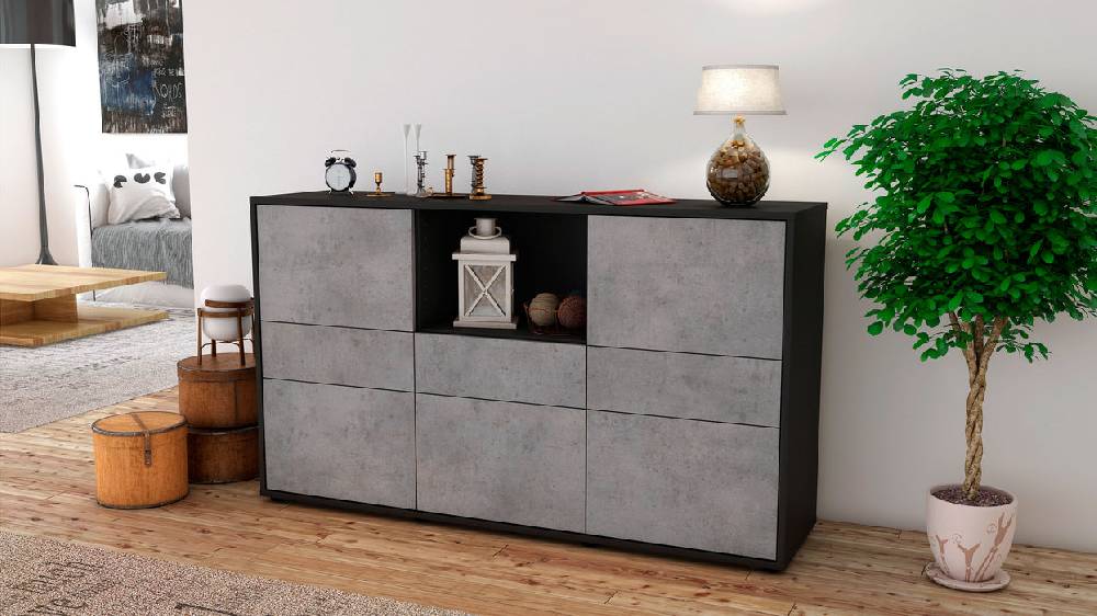 Stil Zeit Möbel Sideboard Dominika, Beton (136x79x35cm) Saisonschlussverkauf