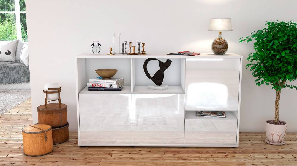 Stil Zeit Möbel Sideboard Eda, Weiß (136x79x35cm) Weihnachtsangebot