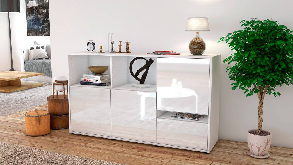 Stil Zeit Möbel Sideboard Eda, Weiß (136x79x35cm) Weihnachtsangebot