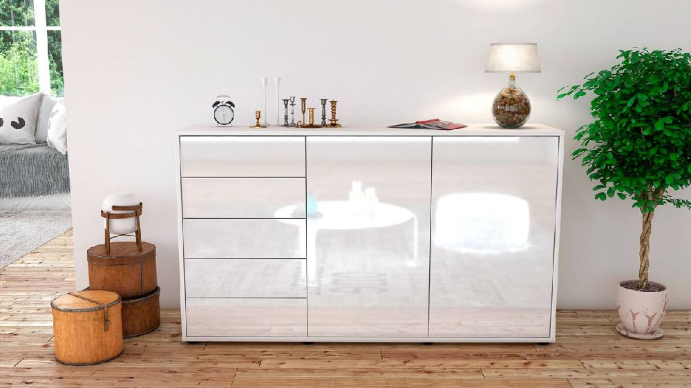 Stil Zeit Möbel Sideboard Dorentina, Weiß (136x79x35cm) Osterangebot