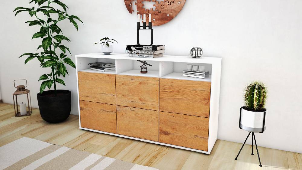 Stil Zeit Möbel Sideboard Dilara, Eiche (136x79x35cm) Vatertagsangebot