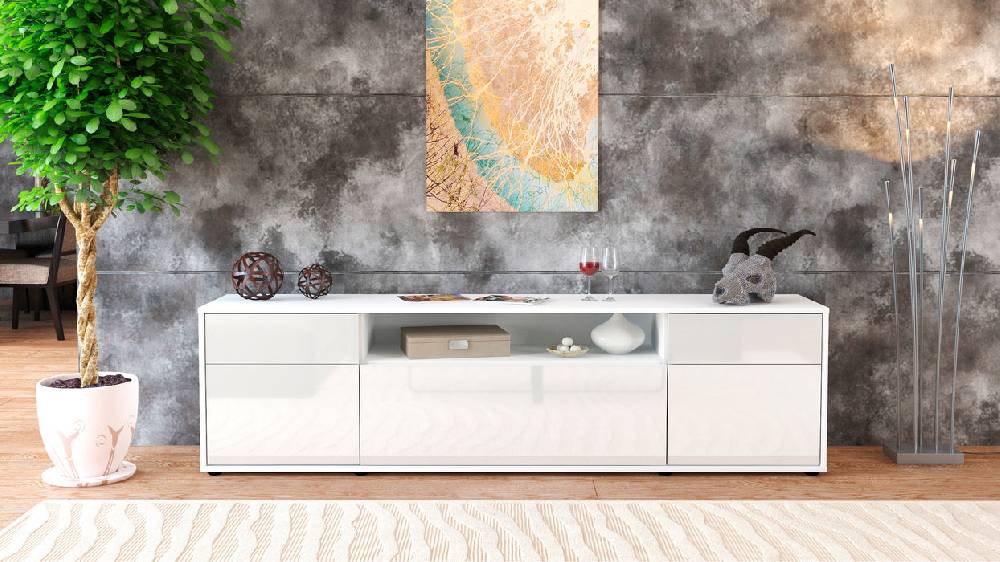 Stil Zeit Möbel Lowboard Bernadetta, Weiß (180x49x35cm) Lagerräumung