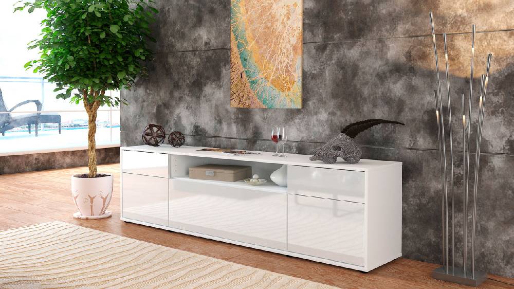 Stil Zeit Möbel Lowboard Bernadetta, Weiß (180x49x35cm) Lagerräumung