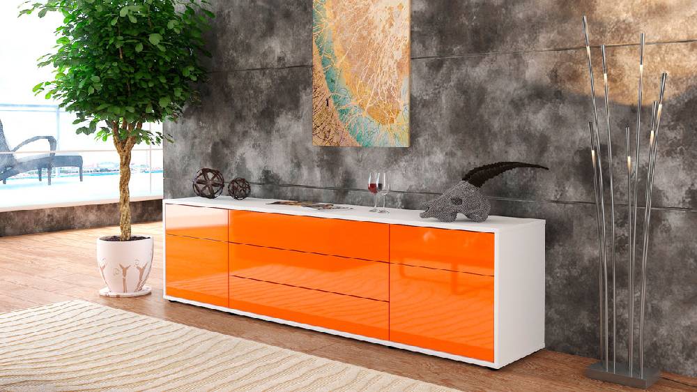 Stil Zeit Möbel Lowboard Benita, Orange (180x49x35cm) Heißer Verkauf