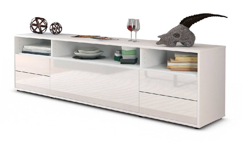 Stil Zeit Möbel Lowboard Bella, Weiß (180x49x35cm) Top Angebot