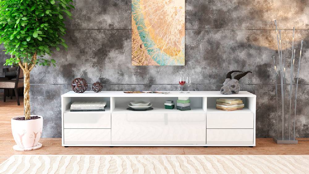 Stil Zeit Möbel Lowboard Bella, Weiß (180x49x35cm) Top Angebot