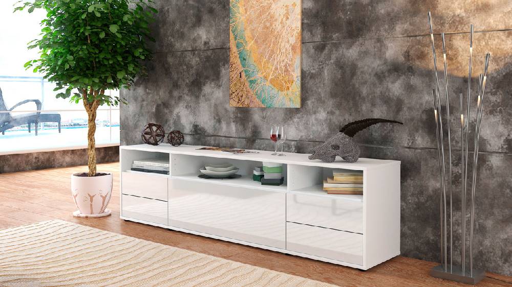 Stil Zeit Möbel Lowboard Bella, Weiß (180x49x35cm) Top Angebot