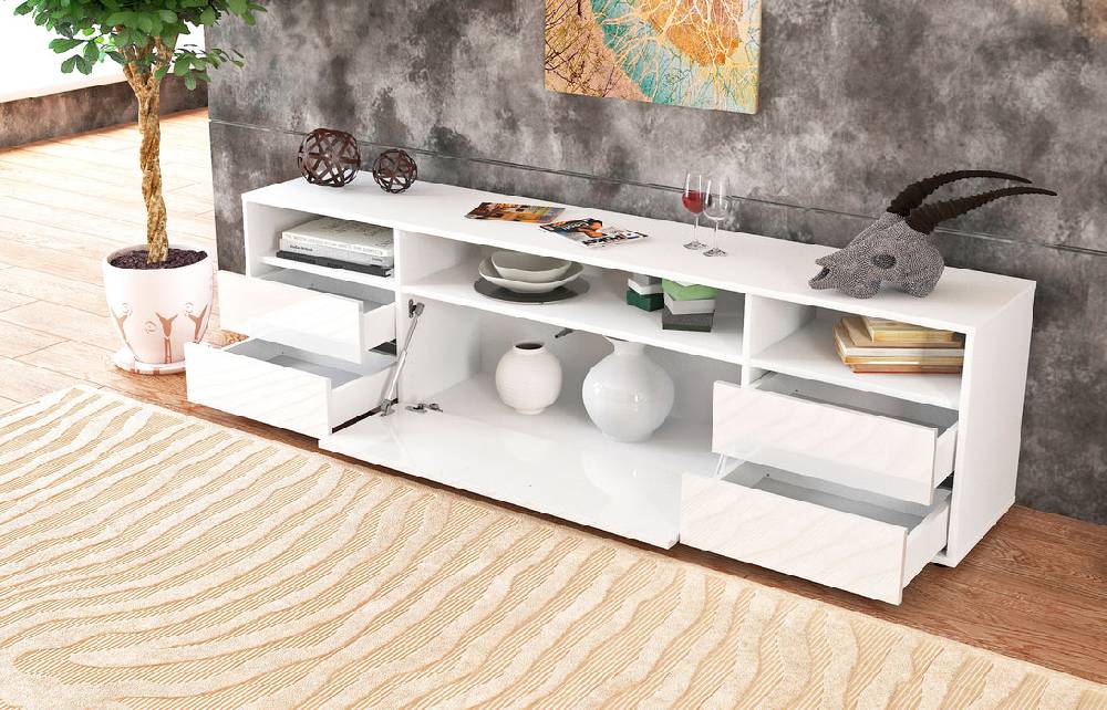 Stil Zeit Möbel Lowboard Bella, Weiß (180x49x35cm) Top Angebot