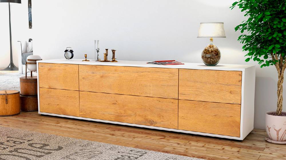 Stil Zeit Möbel Lowboard Assunta, Eiche (180x49x35cm) Zeitlich begrenztes Angebot