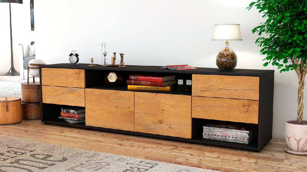 Stil Zeit Möbel Lowboard Barbara, Eiche (180x49x35cm) Saisonale Angebote