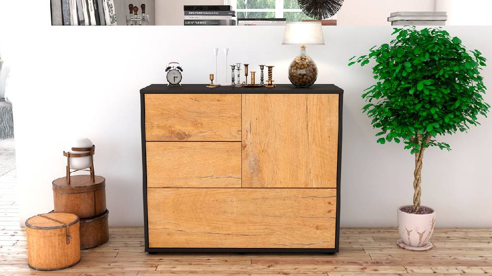 Stil Zeit Möbel Sideboard Deanna, Eiche (92x79x35cm) Tiefpreis
