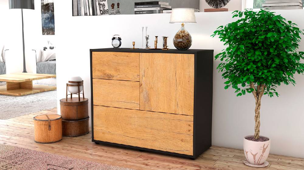 Stil Zeit Möbel Sideboard Deanna, Eiche (92x79x35cm) Tiefpreis
