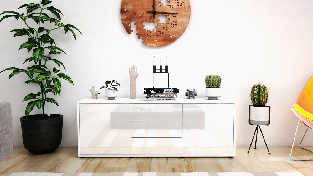 Stil Zeit Möbel Lowboard Ameline, Weiß (136x49x35cm) Letzte 3 Tage