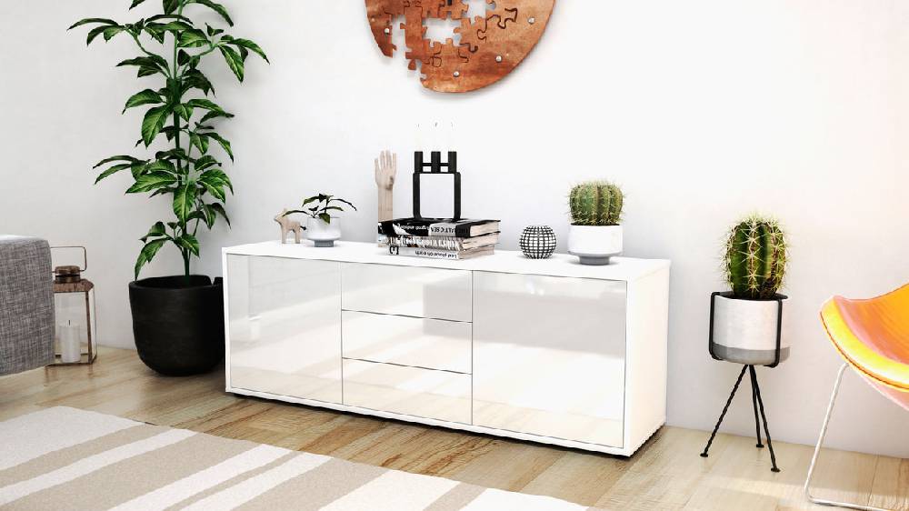 Stil Zeit Möbel Lowboard Ameline, Weiß (136x49x35cm) Letzte 3 Tage