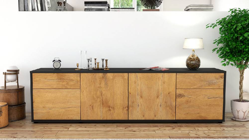 Stil Zeit Möbel Lowboard Benedetta, Eiche (180x49x35cm) Discount Store für neue Produkte