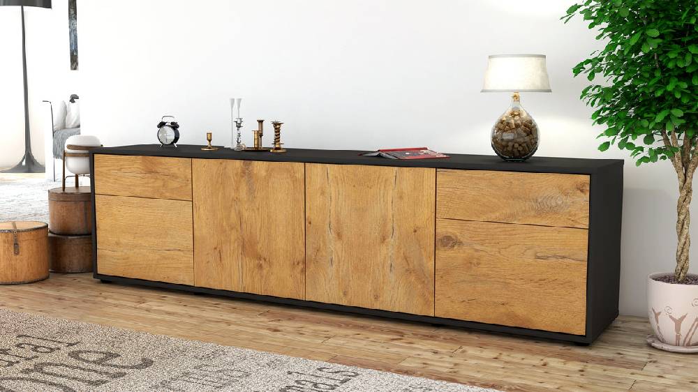 Stil Zeit Möbel Lowboard Benedetta, Eiche (180x49x35cm) Discount Store für neue Produkte