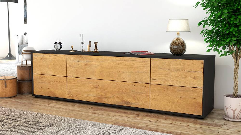 Stil Zeit Möbel Lowboard Assunta, Eiche (180x49x35cm) Riesige Rabatte