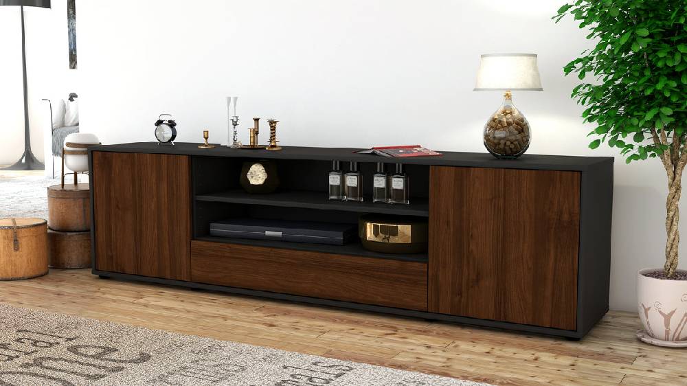 Stil Zeit Möbel Lowboard Armida, Walnuss (180x49x35cm) 50% Rabatt mit kostenlosem Versand