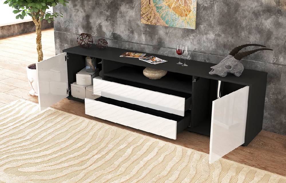 Stil Zeit Möbel Lowboard Armanda, Grau (180x49x35cm) Clearance-Verkauf