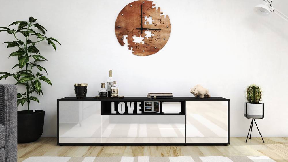 Stil Zeit Möbel Lowboard Armanda, Weiß (180x49x35cm) Kostenloser Versand international