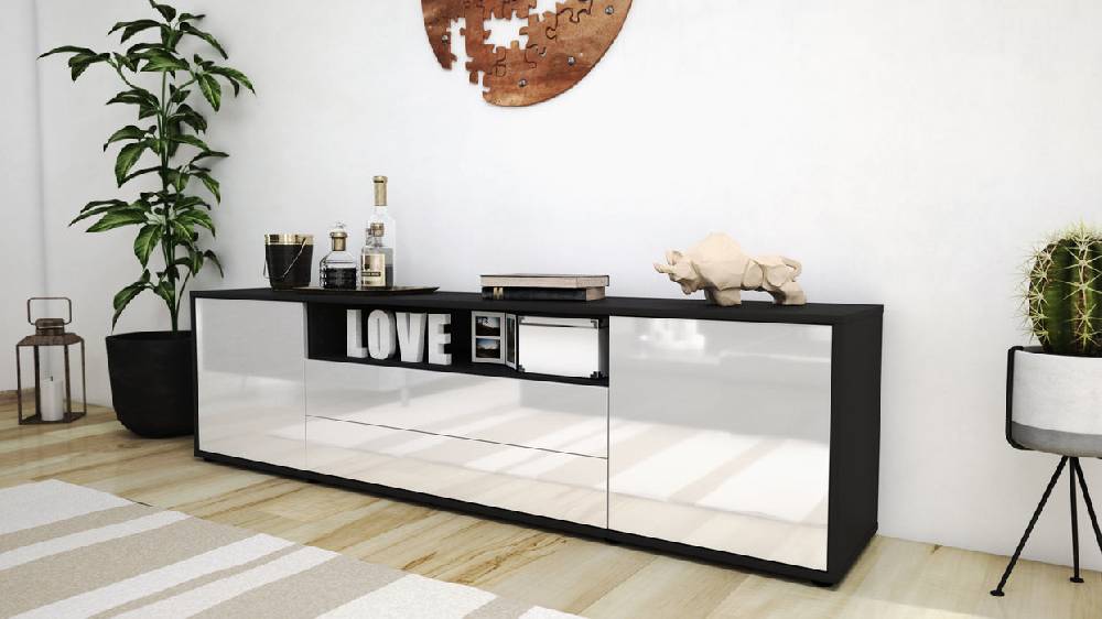 Stil Zeit Möbel Lowboard Armanda, Weiß (180x49x35cm) Kostenloser Versand international