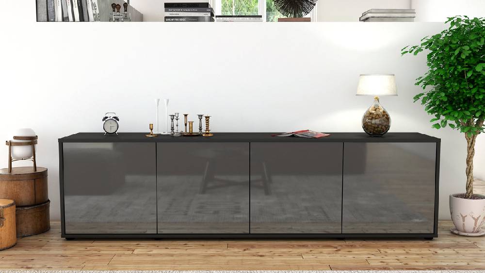 Stil Zeit Möbel Lowboard Antonia, Grau (180x49x35cm) 50% Rabatt für begrenzte Zeit