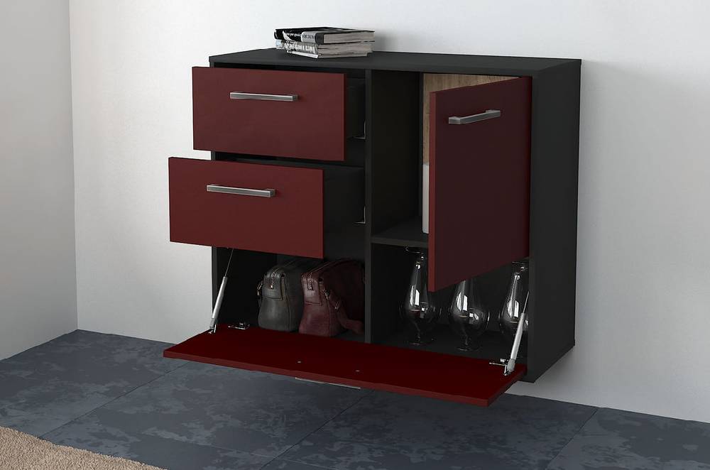 Stil Zeit Möbel Sideboard Rancho Cucamonga, Java, hängend mit Griffen (92x79x35cm) Online