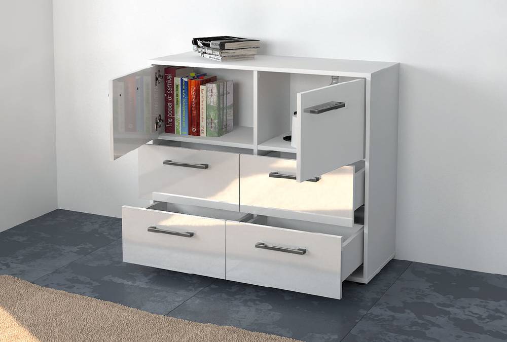 Stil Zeit Möbel Sideboard Dana, Grün mit Griffen (92x79x35cm) Outlet