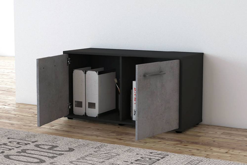 Stil Zeit Möbel Lowboard Ada, Beton mit Griffen (92x49x35cm) Auslauf