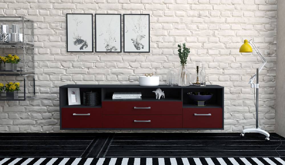 Stil Zeit Möbel Lowboard Henderson, Bordeaux mit Griffen (180x49x35cm) Verkauf