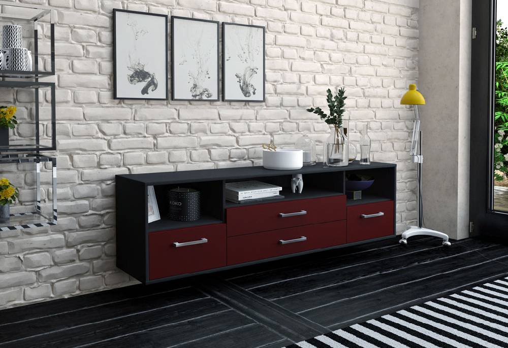 Stil Zeit Möbel Lowboard Henderson, Bordeaux mit Griffen (180x49x35cm) Verkauf