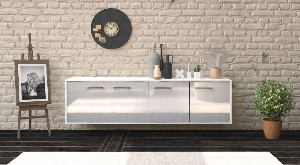 Stil Zeit Möbel Lowboard Anaheim, Weiß mit Griffen (180x49x35cm) Angebote