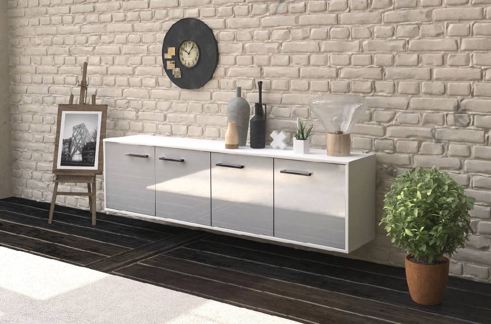 Stil Zeit Möbel Lowboard Anaheim, Weiß mit Griffen (180x49x35cm) Angebote