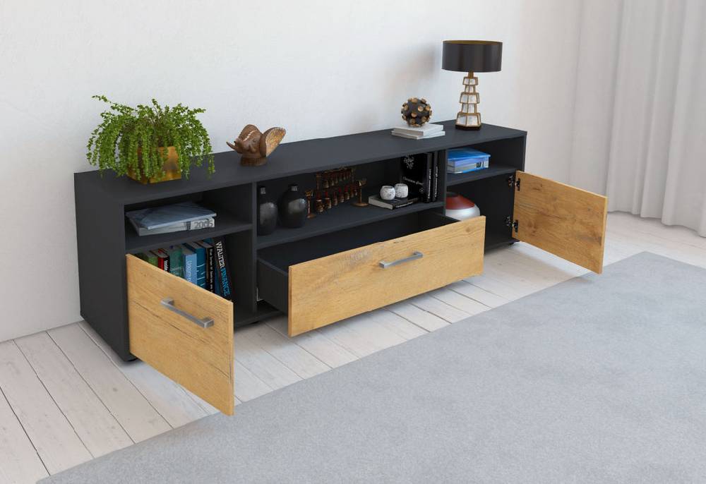 Stil Zeit Möbel Lowboard Bionda, Zeder mit Griffen (180x49x35cm) Hotsell